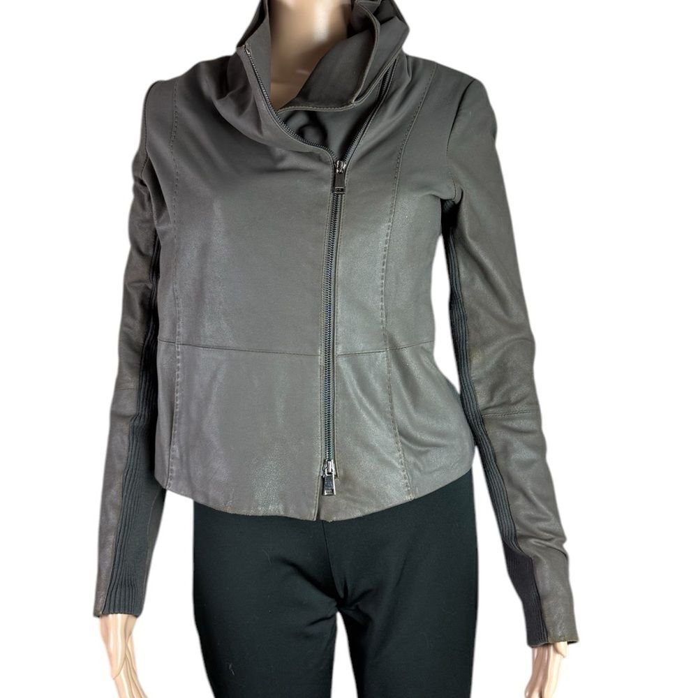 Vince Grayish Brown Goat Leather Moto Jacket